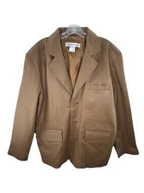 VTG Irvine Park Men's 44R Genuine Leather Caramel Brown Blazer Jacket Coat 70s